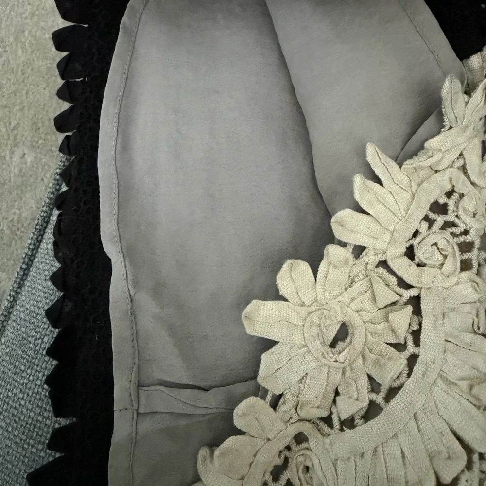 Black and Cream Crochet Lace Panel Mini Skirt size OP